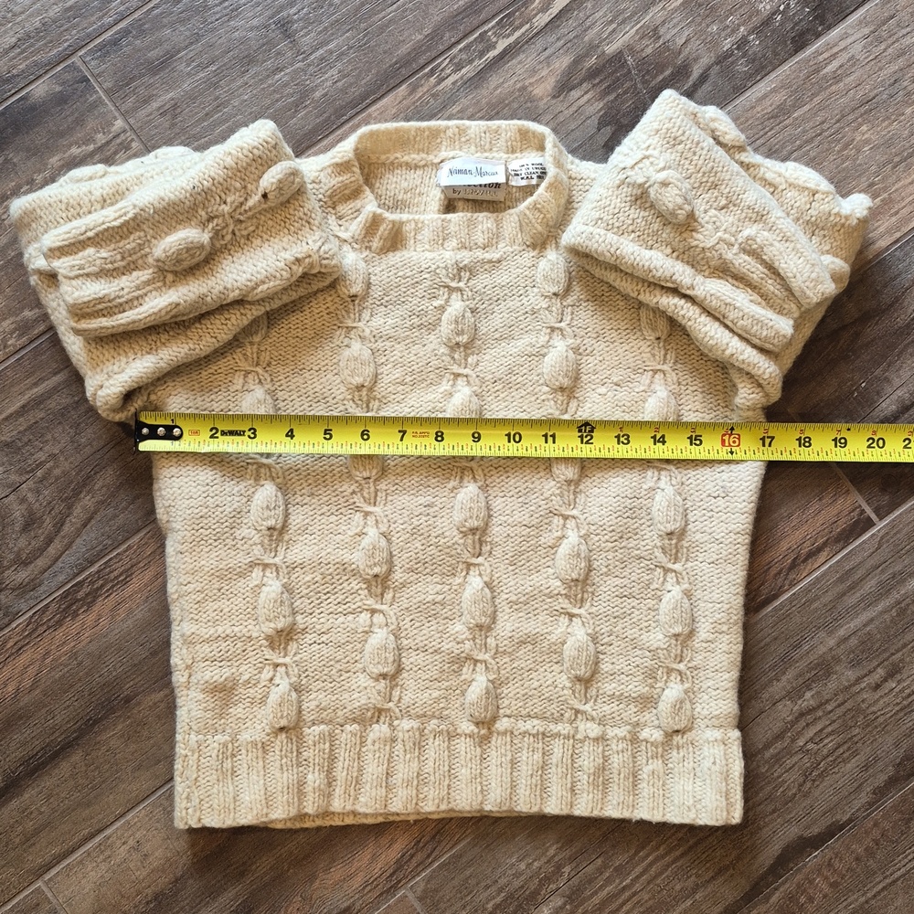 Vtg Neiman Marcus 100% Wool 3/4 Puff Sleeve Knit Sweater, XS - Picture 8 of 16